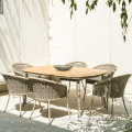 Garden Wood Rattan Dining Chair Table Set